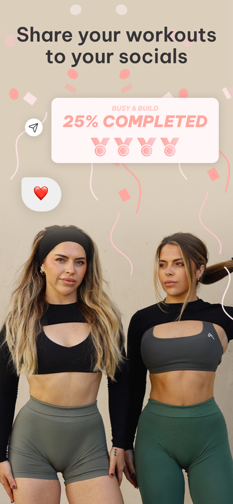 Strive by KKFIT - Strive by KKFITアプリのスクリーンショット、ワークアウトの進捗状況やマイルストーンをソーシャルメディアプラットフォームに共有する機能を表示