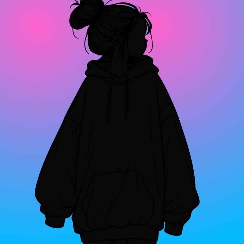 realistic girl with a oversized sweatshirt on and a bun