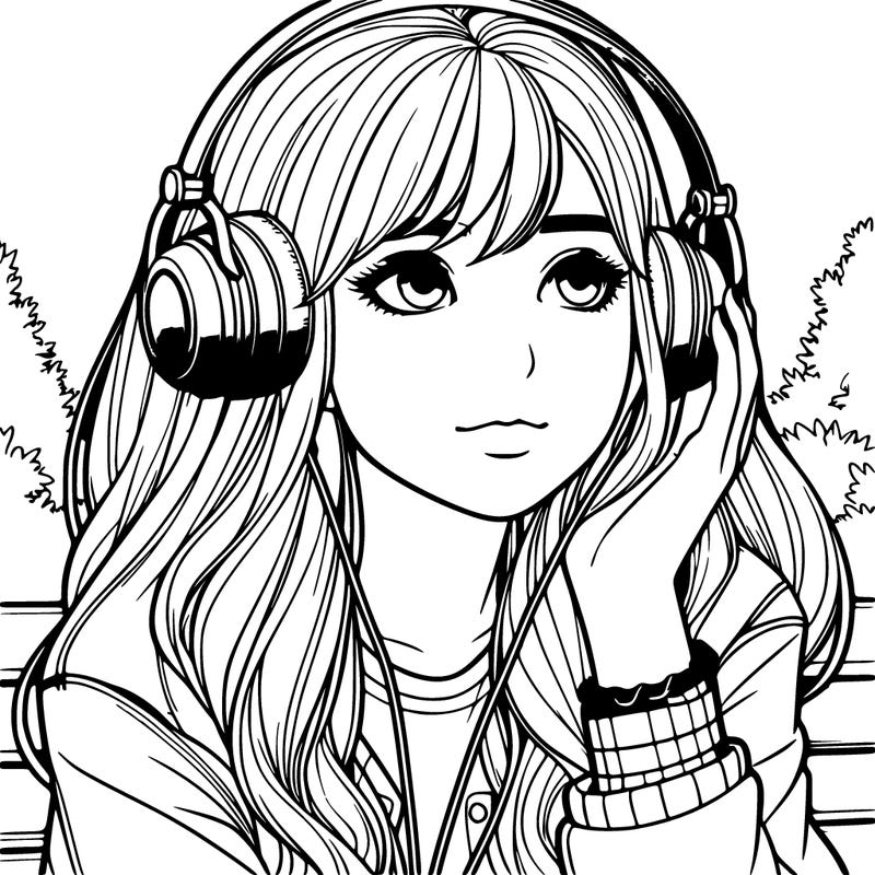 realistic teenage girl listening to music