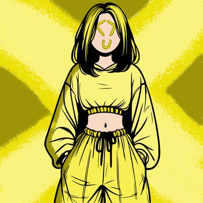 realistic girl faceless with baggy pants and a crop top