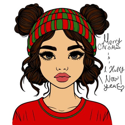 realistic girl with buns in her hair with a beanie on