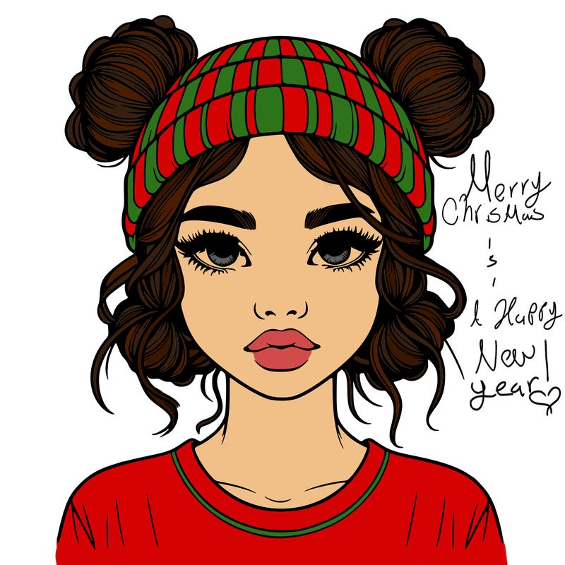 realistic girl with buns in her hair with a beanie on