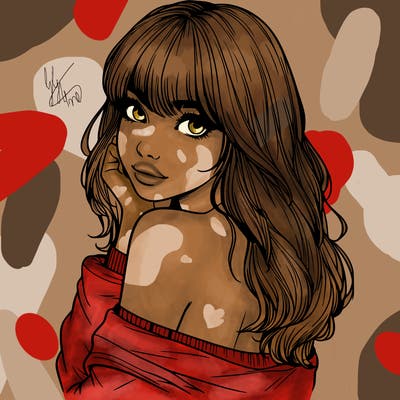 realistic girl with bangs looking over her shoulder