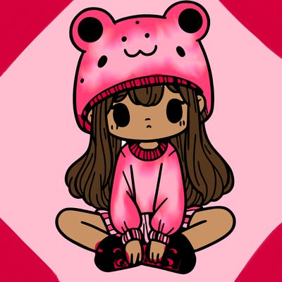 a girl wearing a frog hat and some frog socks