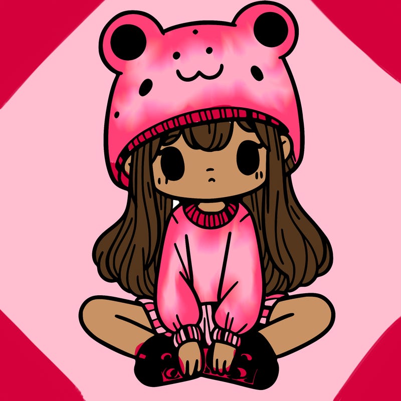 a girl wearing a frog hat and some frog socks