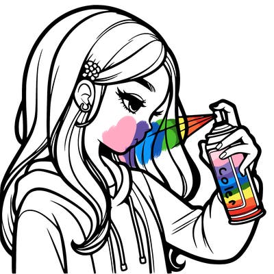 a realistic girl spray painting