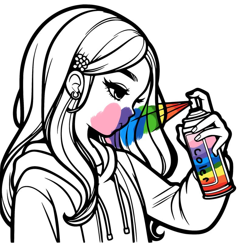 a realistic girl spray painting