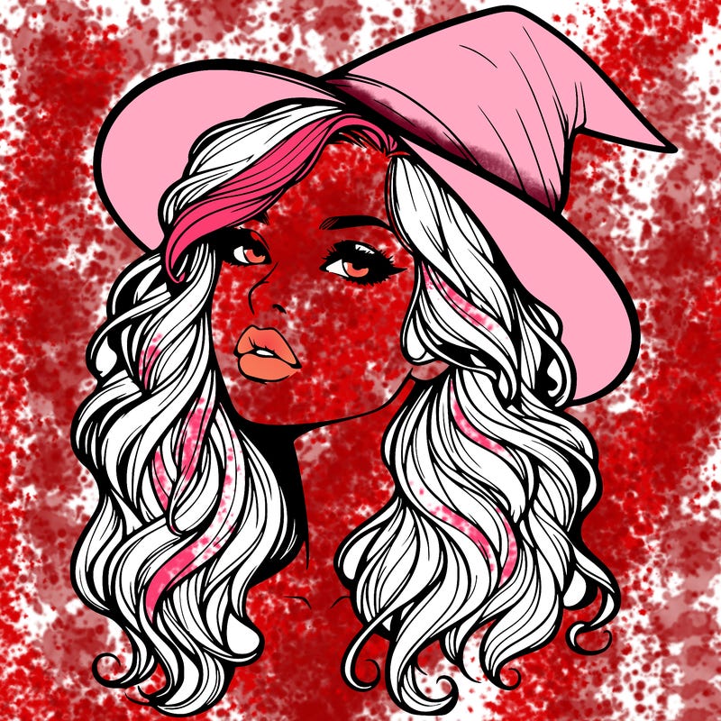 realistic witch girl with wavy hair and lips