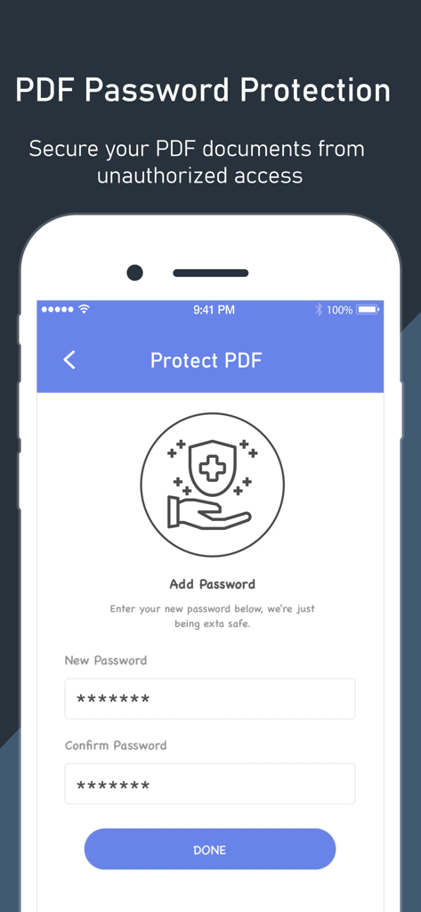 PDF Converter App. - パスワードでPDF文書を保護するためのユーザーインターフェース
