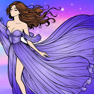 realistic woman in dress flowing the the wind