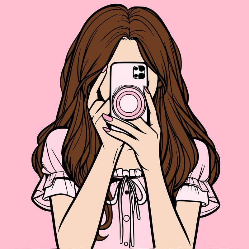 a realistic girl holding her phone taking pictures