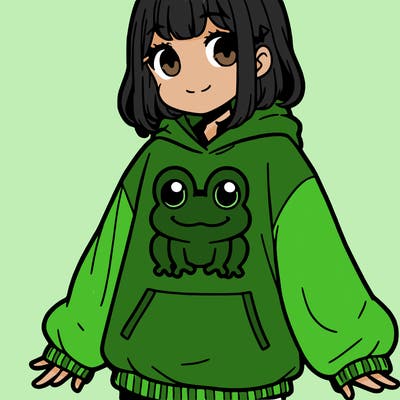 girl wearing frogging sweatshirt