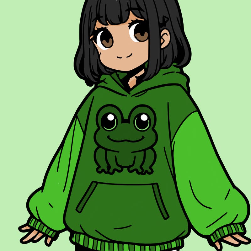 girl wearing frogging sweatshirt