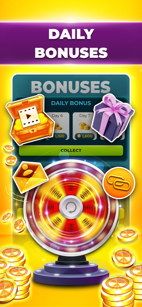 VIP Remi Etalat and Backgammon - Daily bonuses screen featuring a wheel of fortune treasure chest and gift box rewards