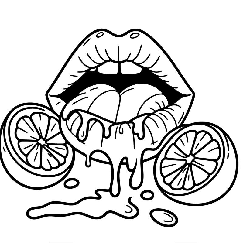 lips eating lemons and lemon juice dripping