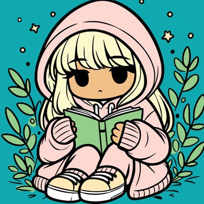 girl in oversized hoodie reading a book