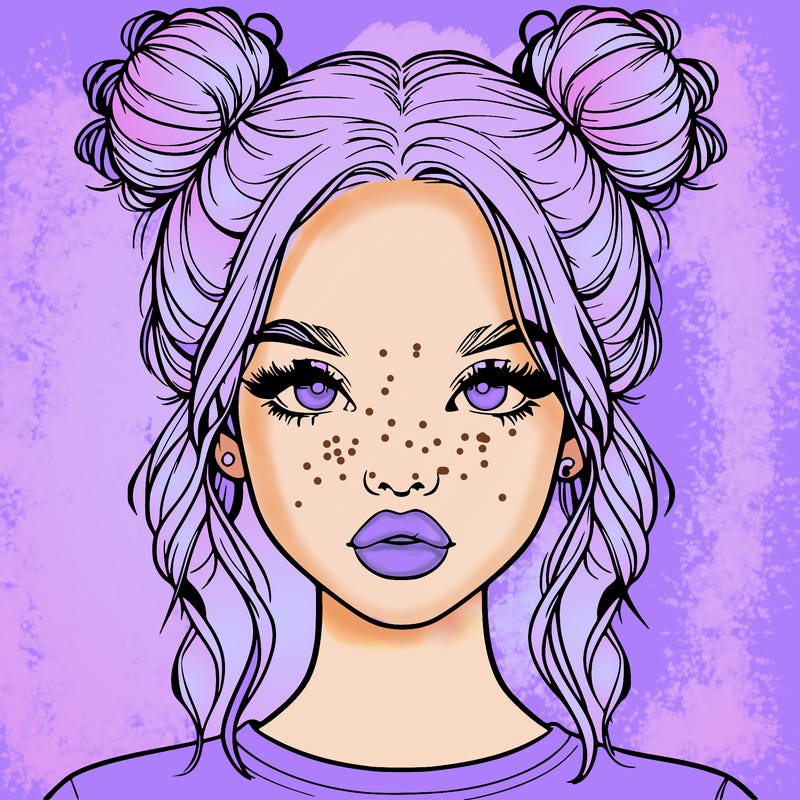 realistic girl with two buns in hair and lips