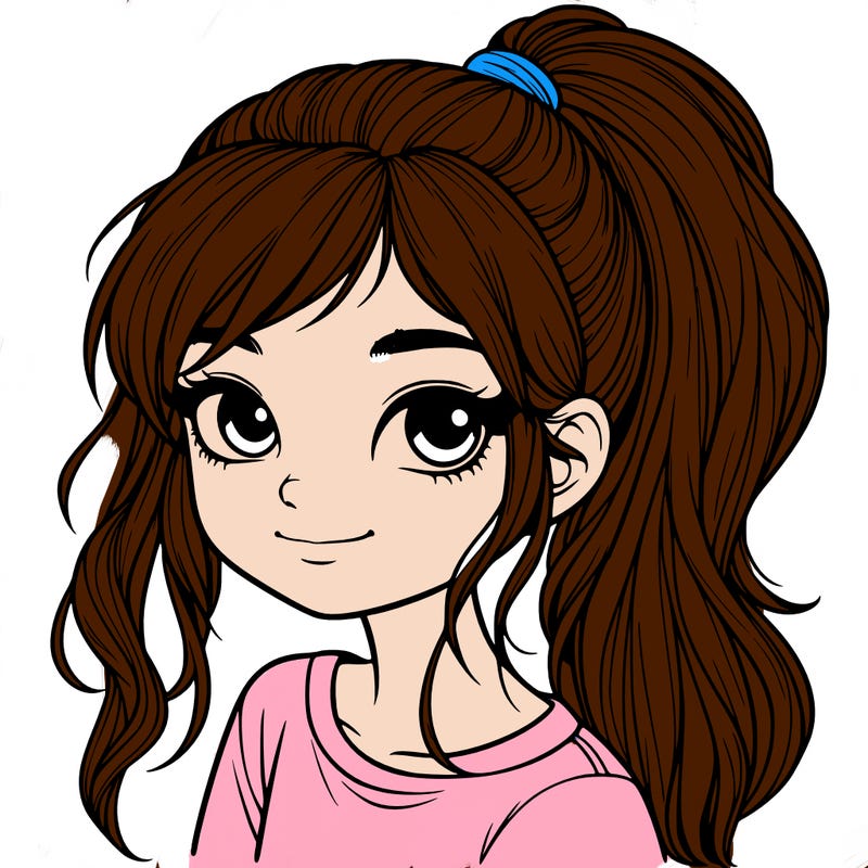 realistic girl with ponytail