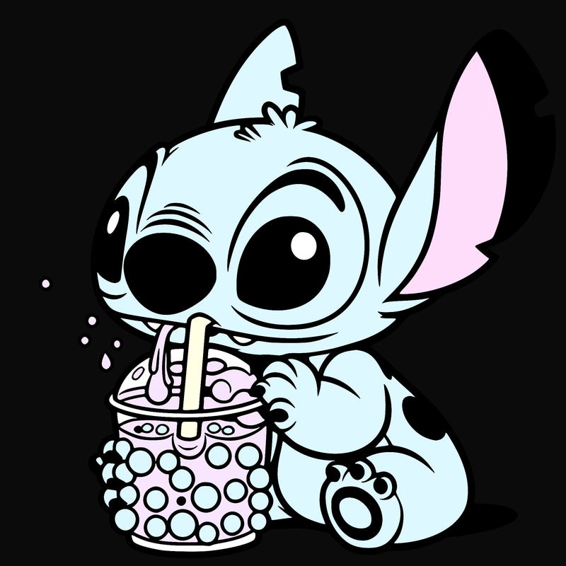 stitch eating boba