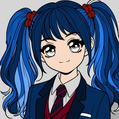 realistic girl with two ponytails and a suit on