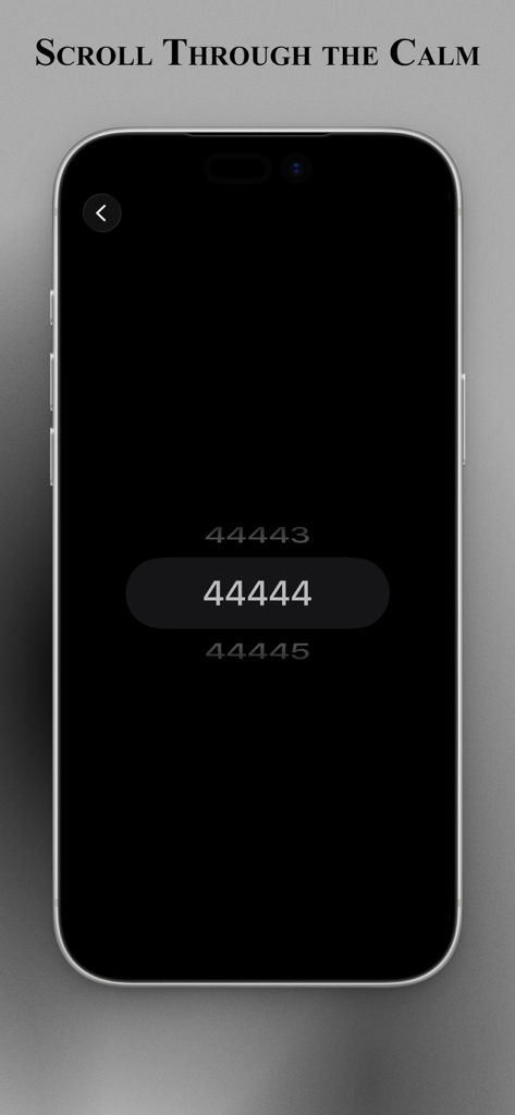 SenseSoothe - A minimalist digital numeric scroll wheel in the SenseSoothe app interface designed for calming fidgeting.