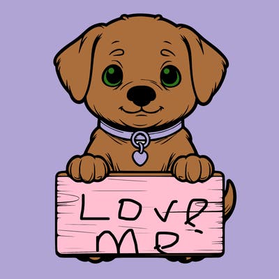 realistic puppy holding sign