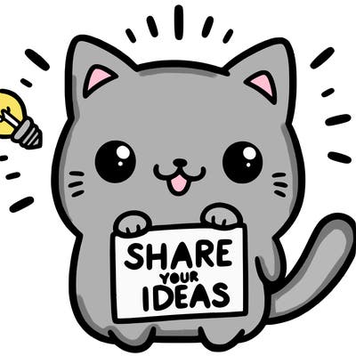 a cute cat saying share your ideas
