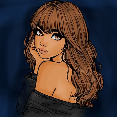 realistic girl with bangs looking over her shoulder