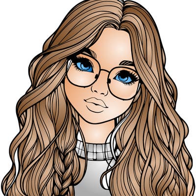 girl with long hair and freckles and glasses realistic
