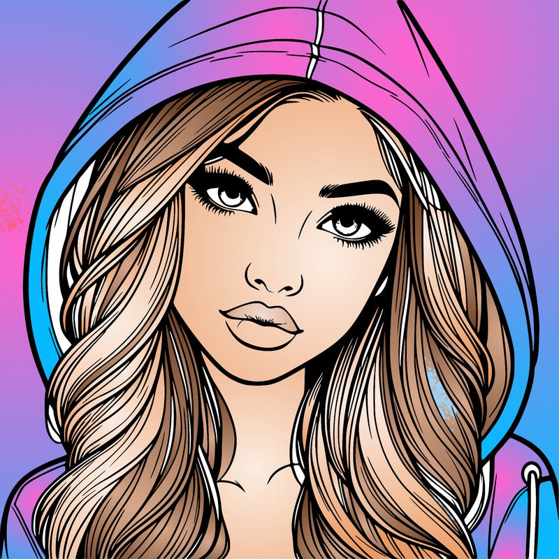 realistic beautiful girl with a hood on