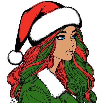 realistic girl in santa hat