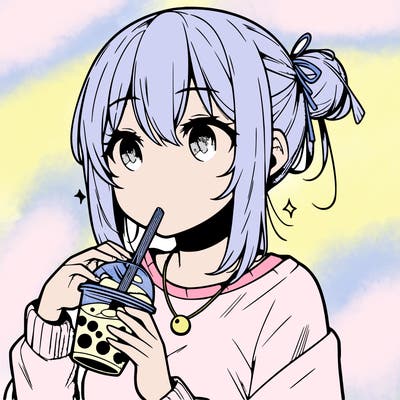 manga character drinking boba