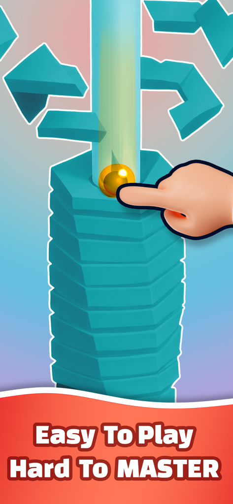 Helix Paint Ball - jump Stack - Gameplay de Helix Paint Ball montrant une boule jaune cassant une tour hexagonale de couleur sarcelle.