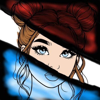 realistic girl with two buns on her hair and lips