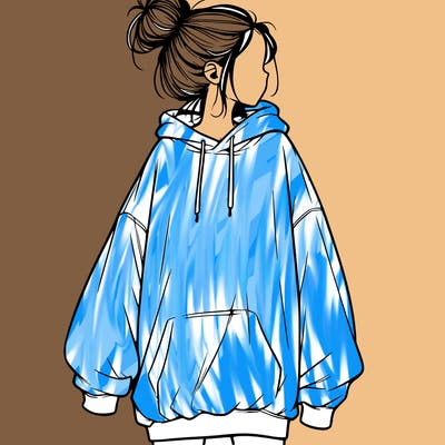 realistic girl with a oversized sweatshirt on and a bun