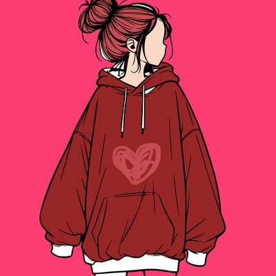 realistic girl with a oversized sweatshirt on and a bun