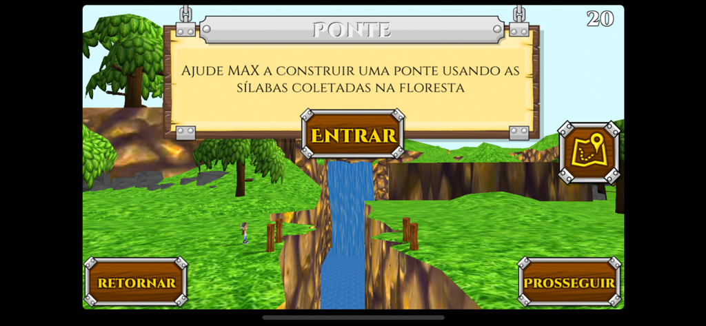 Cuca - クカ読み書きアプリの音節学習チャレンジ。3Dの森にいるキャラクターのマックスが登場します。