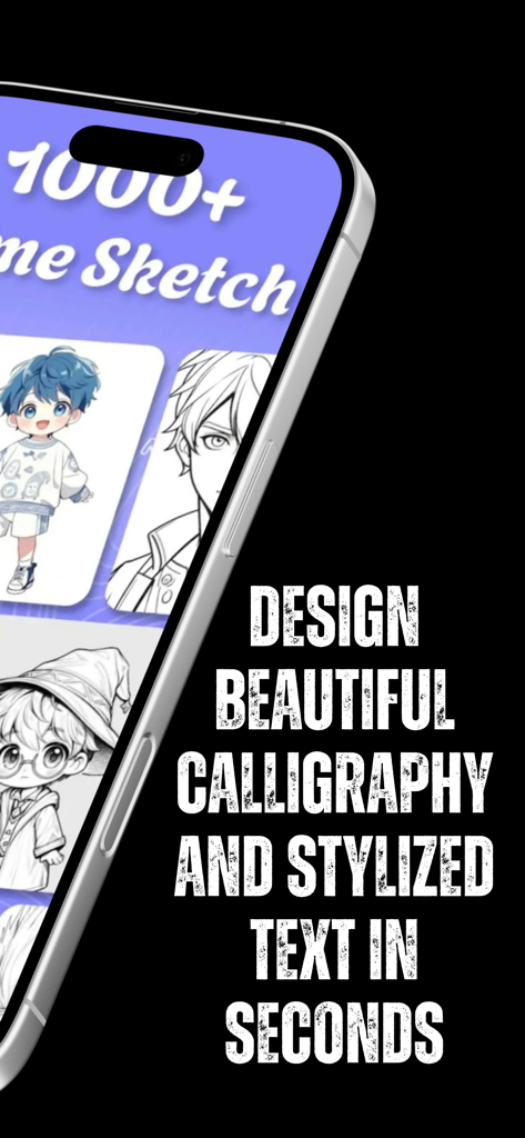 Draw Anime - AR Tracing - Pantalla de smartphone que muestra la aplicación Dibuja Anime con funciones para caligrafía y texto estilizado