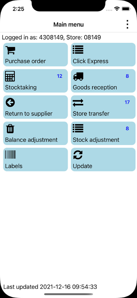 Menú principal de la aplicación ShopFlow Logistics que muestra opciones de gestión de inventario y pedidos minoristas