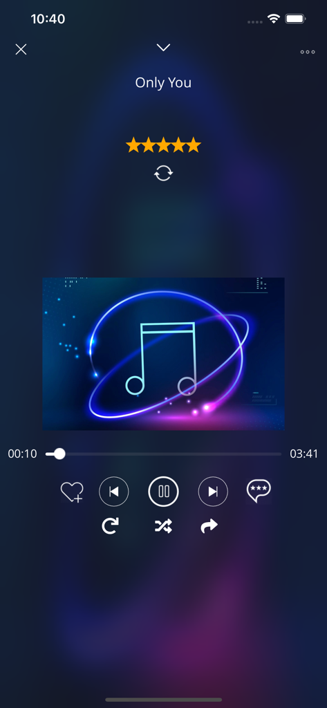 Music player screen displaying playback controls and song progress