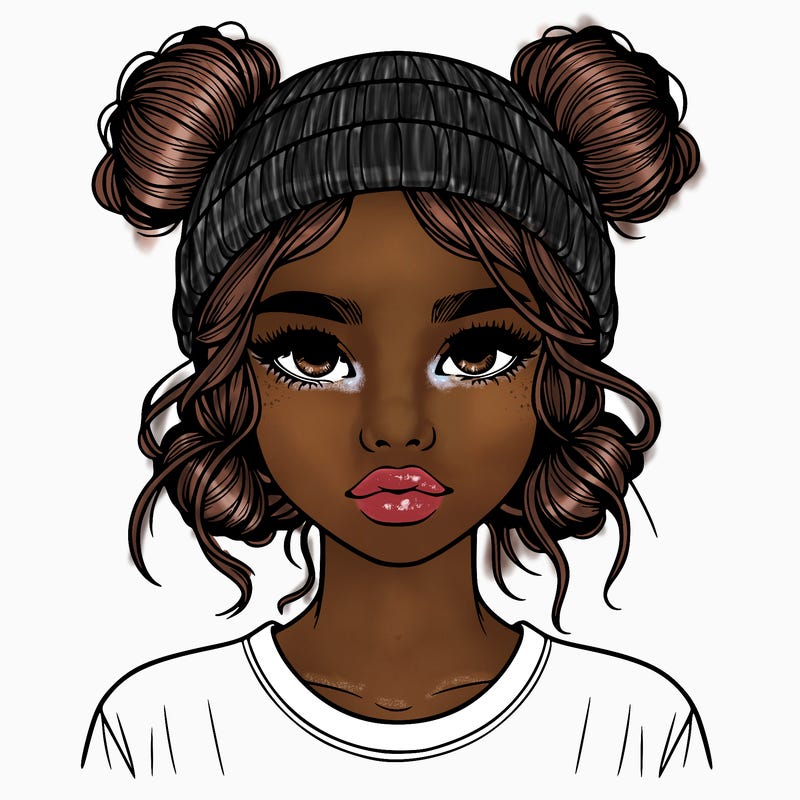 realistic girl with buns in her hair with a beanie on