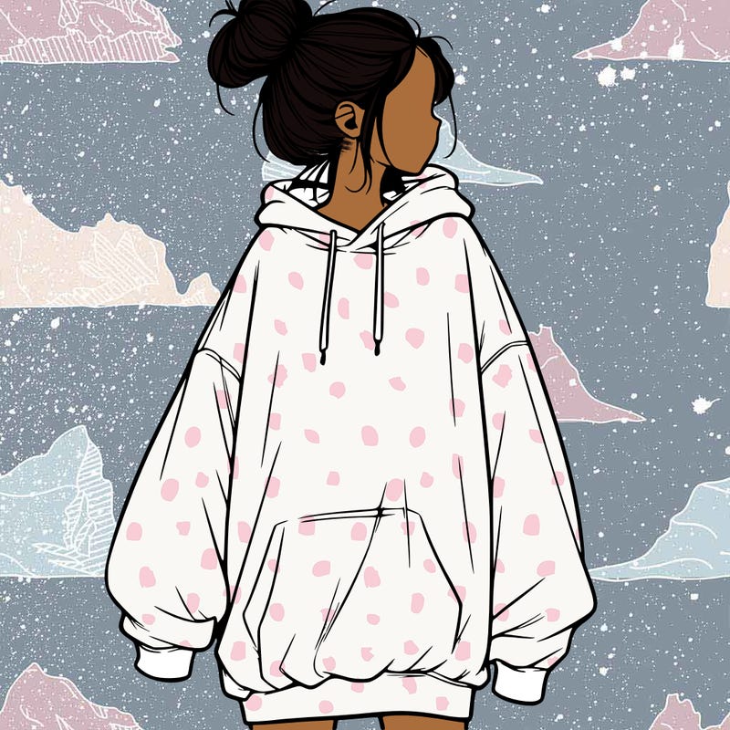 realistic girl with a oversized sweatshirt on and a bun