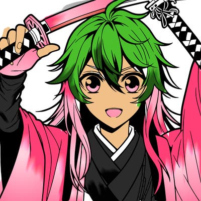 anime boy with long hair and with sword