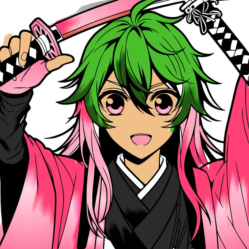 anime boy with long hair and with sword