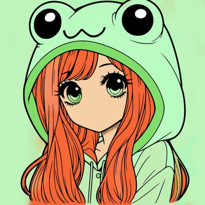 a pretty girl wearing a frog hoodie portrait with long hair