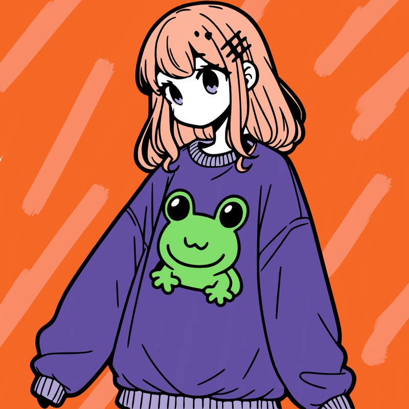 girl wearing frogging sweatshirt