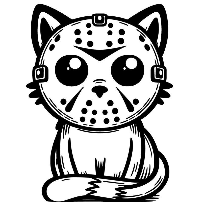 a cat that’s wearing a jason mask