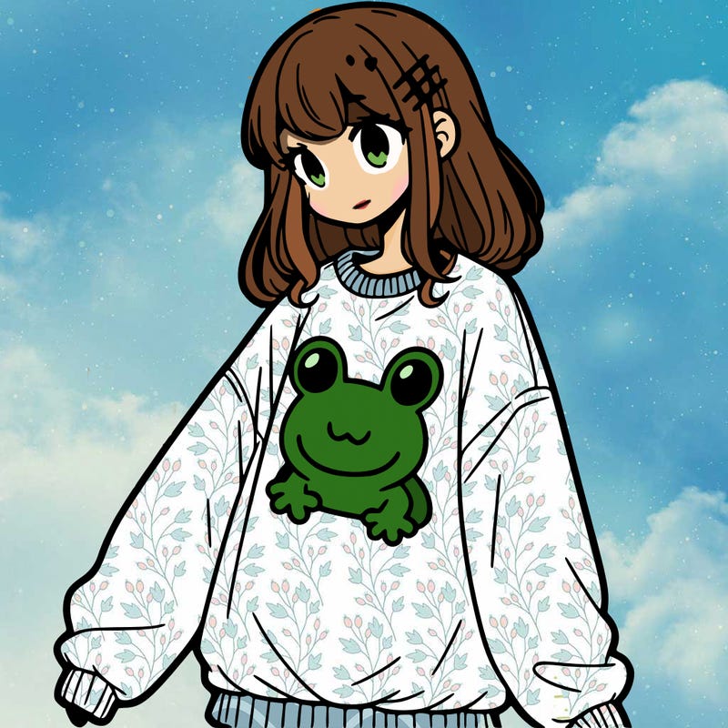 girl wearing frogging sweatshirt