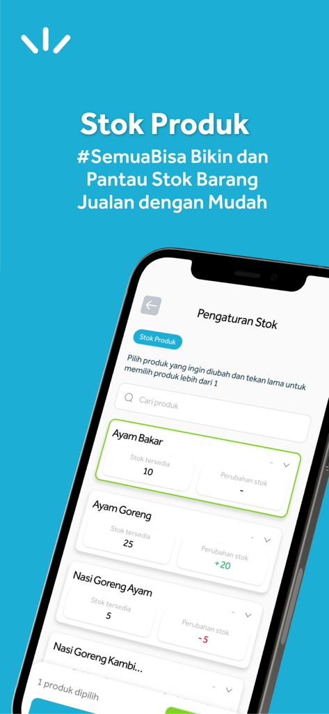 Youtap POS mobile app interface for tracking and managing product inventory and stock levels