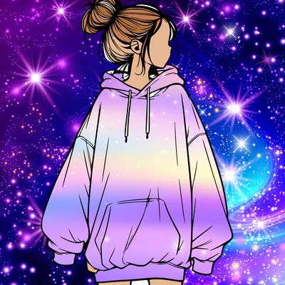 realistic girl with a oversized sweatshirt on and a bun